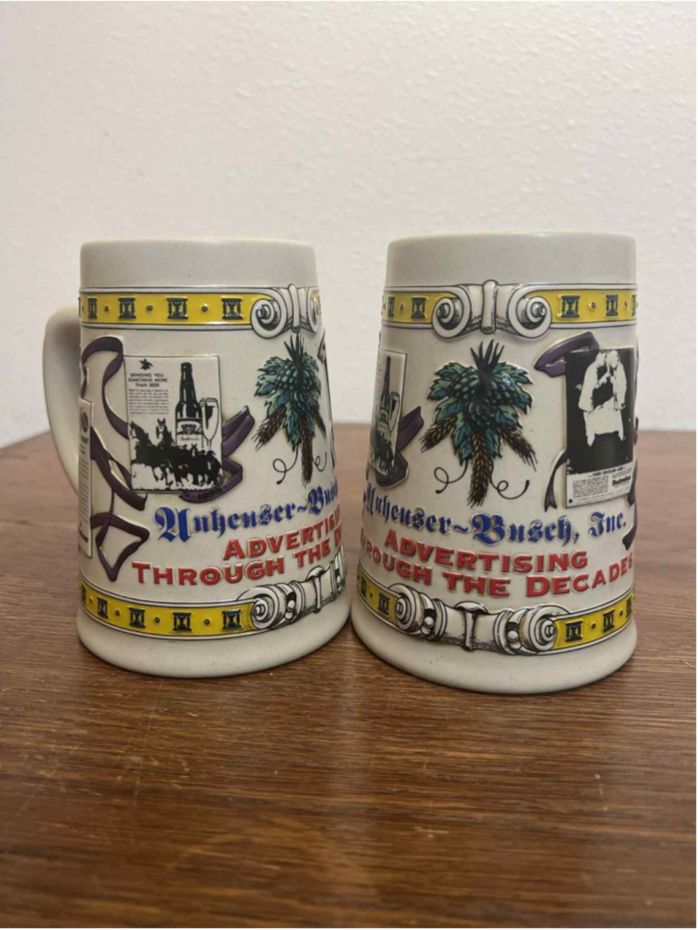 1996 Anheuser-Busch Budweiser Beer Stein Pair Advertising Lot of 2 Collectible
